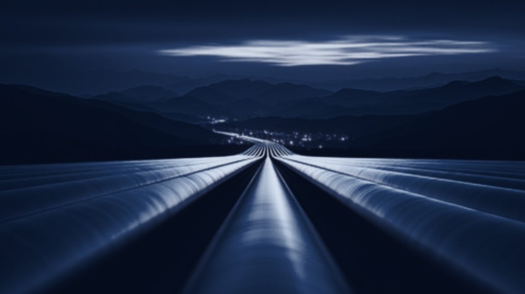 Pipeline corridor at dusk