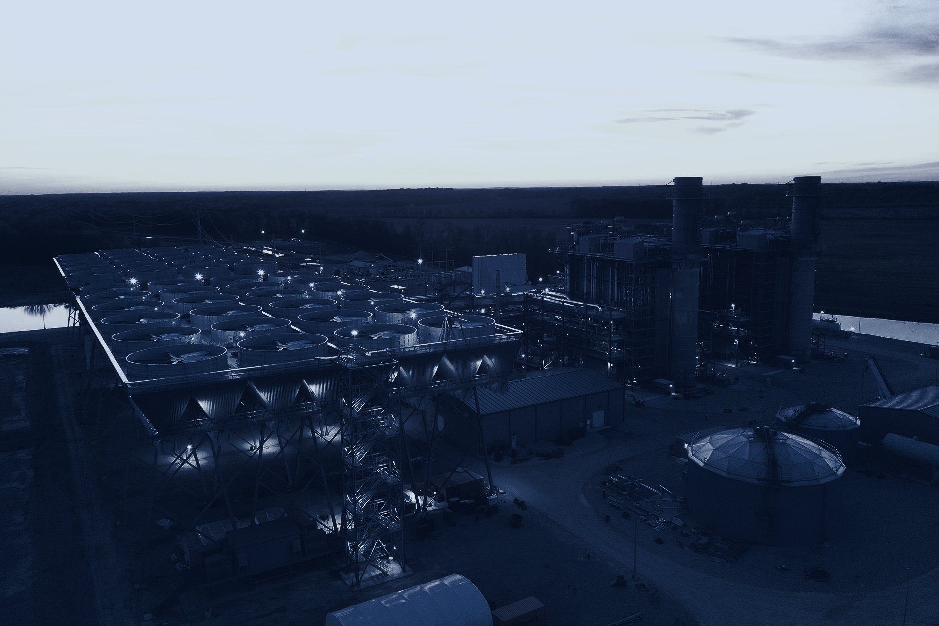 Combined-cycle generating station at dusk