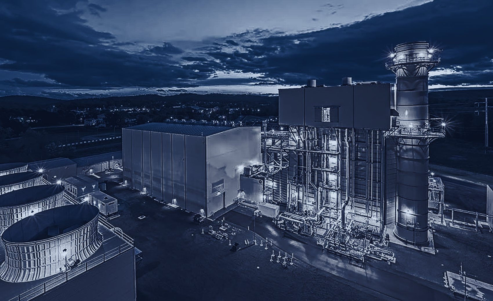 Combined-cycle plant at golden hour